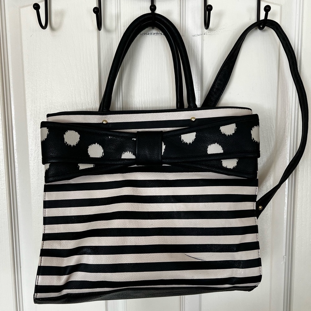 Betsey Johnson Black and White Striped Tote Bag